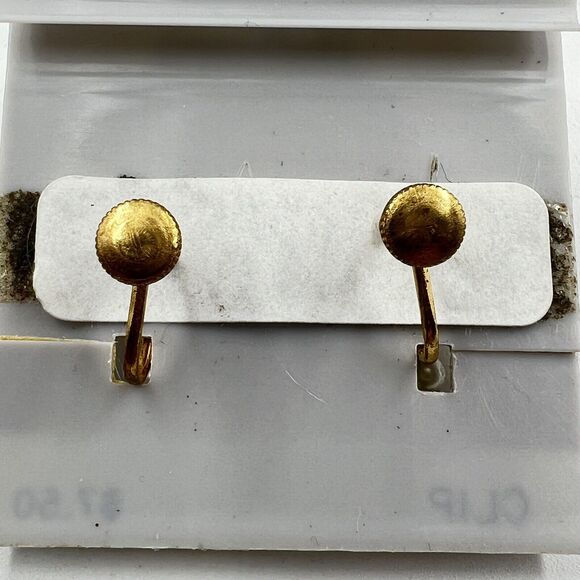 Vintage Faux Pearl Flower Basket Screw Back Earrings Gold Tone On Card - Picture 4 of 6